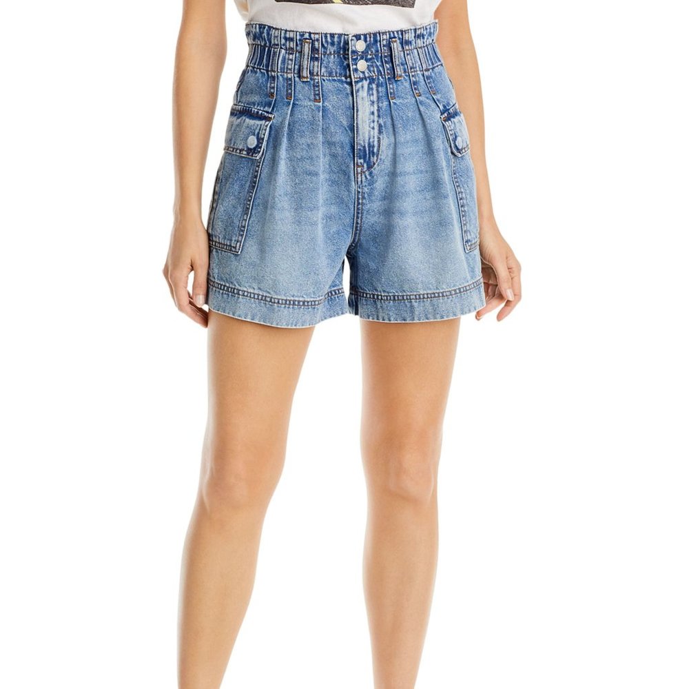 [BLANKNYC] Women's Paperbag Whisker Wash Denim High-Waist Shorts B4HP